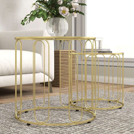 Verschachtelte runde Couchtische, Metallgestell, Glasplatte