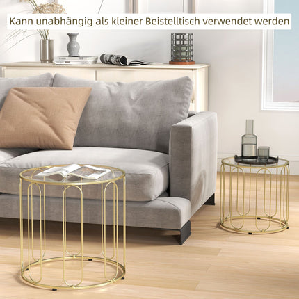 Verschachtelte runde Couchtische, Metallgestell, Glasplatte