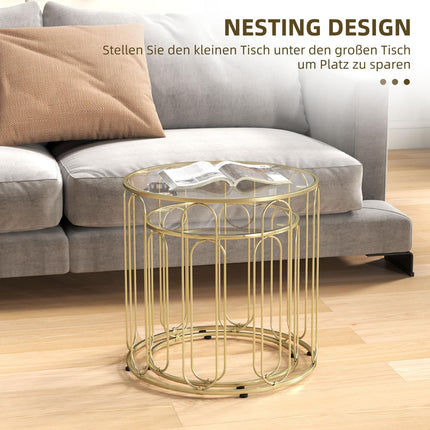 Verschachtelte runde Couchtische, Metallgestell, Glasplatte