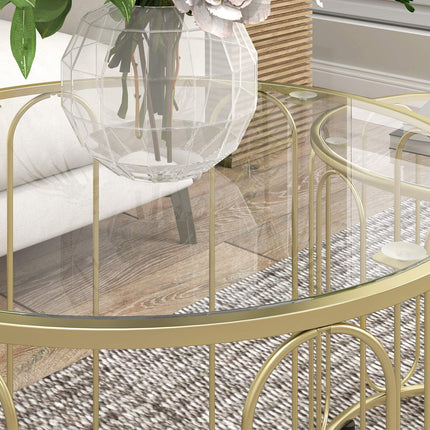 Verschachtelte runde Couchtische, Metallgestell, Glasplatte