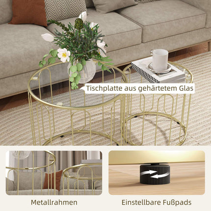 Verschachtelte runde Couchtische, Metallgestell, Glasplatte