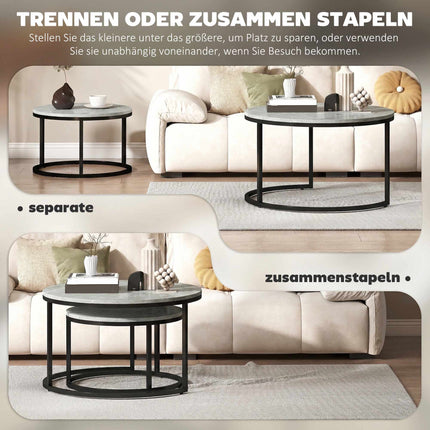 Couchtisch-Set, verschachtelbar, Marmor-Optik, Metallgestell, 2-teilig