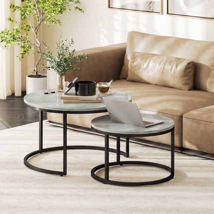 Couchtisch-Set, verschachtelbar, Marmor-Optik, Metallgestell, 2-teilig