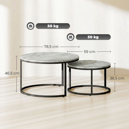 Couchtisch-Set, verschachtelbar, Marmor-Optik, Metallgestell, 2-teilig