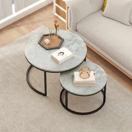 Couchtisch-Set, verschachtelbar, Marmor-Optik, Metallgestell, 2-teilig