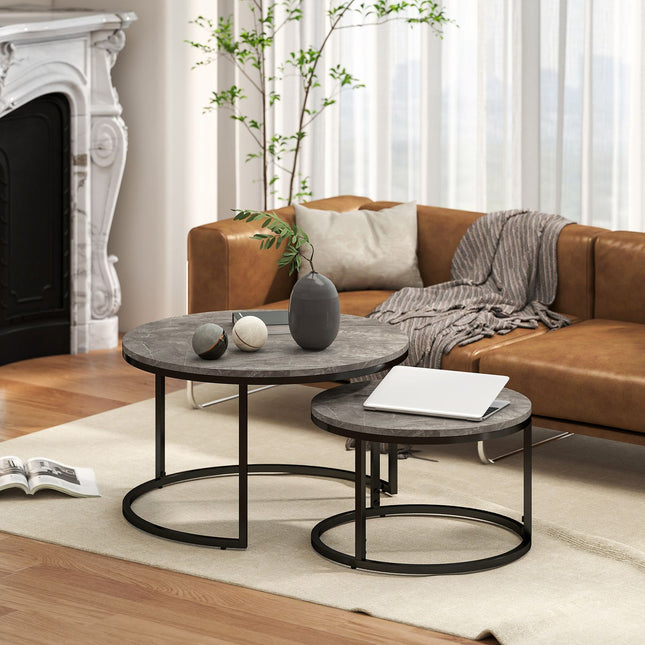 Verschachtelbarer Couchtisch, Marmoroptik, Metallgestell