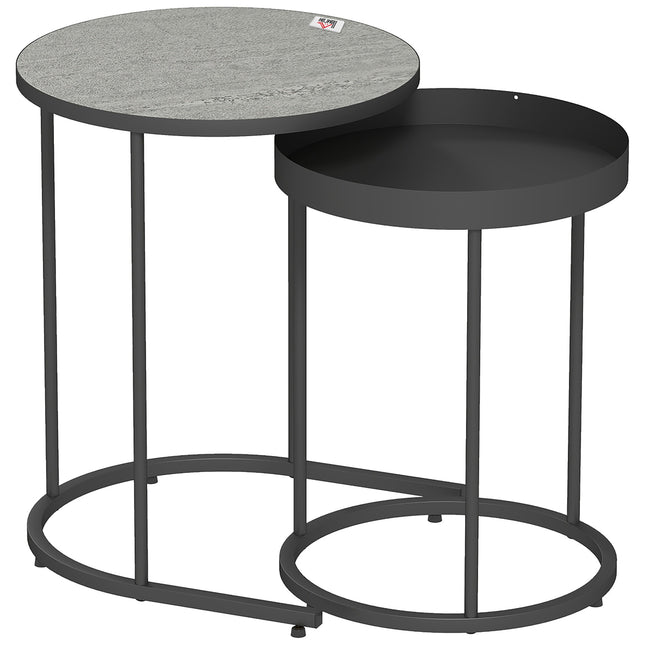 Sada vnořovacích konferenčních stolků, kovový tácový design, šedá
