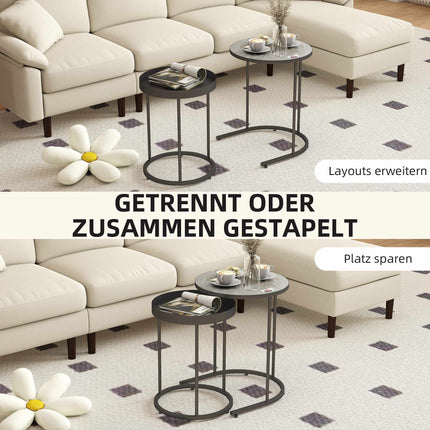 Sada vnořovacích konferenčních stolků, kovový tácový design, šedá