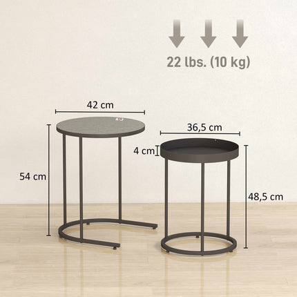 Sada vnořovacích konferenčních stolků, kovový tácový design, šedá
