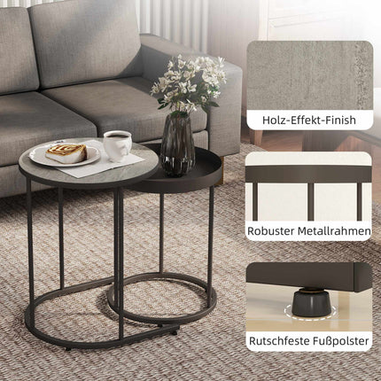 Sada vnořovacích konferenčních stolků, kovový tácový design, šedá
