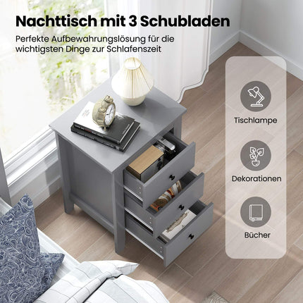 Nachttisch mit 3 Schubladen, viel Stauraum, Grau