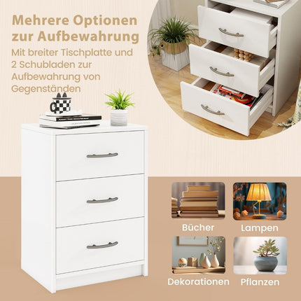 Nightstand with 3 Drawers, White, 38.5 x 28 x 54 cm