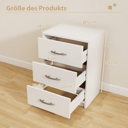 Nightstand with 3 Drawers, White, 38.5 x 28 x 54 cm