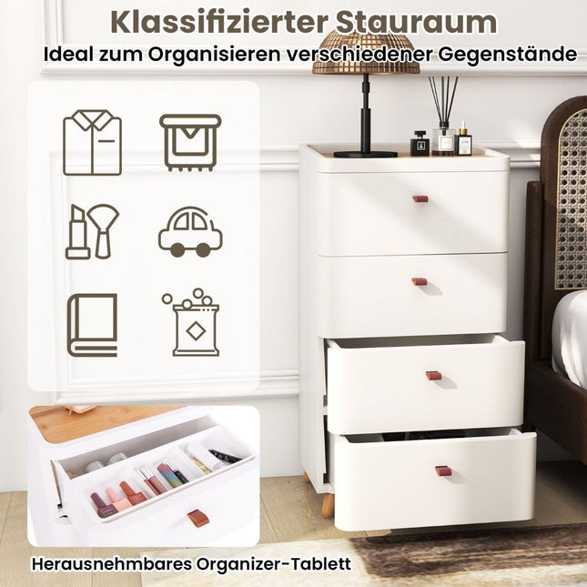 Noční stolek se 4 zásuvkami noční stolek komoda s vyjímatelným organizérem bílý 42 x 32 x 81.5 cm