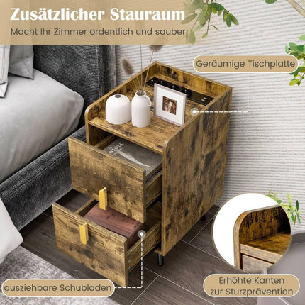 Noční stolek s nabíjecí stanicí, 2 zásuvky, USB porty, 40x32x60 cm