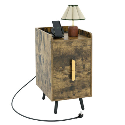 Noční stolek s nabíjecí stanicí, 2 zásuvky, USB porty, 40x32x60 cm