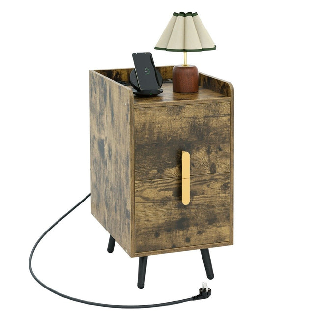 Noční stolek s nabíjecí stanicí, 2 zásuvky, USB porty, 40x32x60 cm