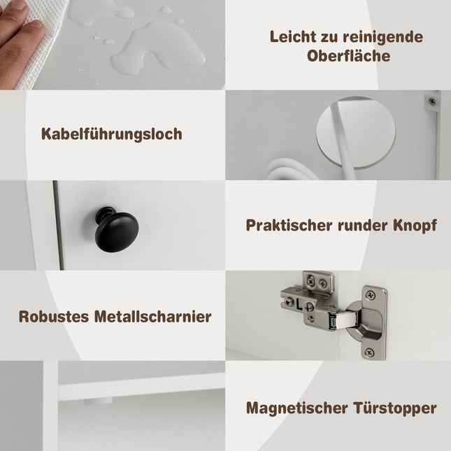 Nachtkastje met oplaadstation - 3 planken, 2-traps kast, wit