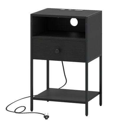 Noční stolek s nabíjecí stanicí, černý, USB a Type-C porty