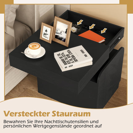Nightstand with Charging Station, Drawer & Open Shelves, Black