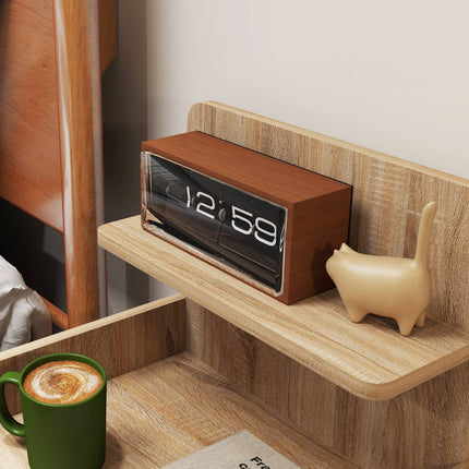 Nightstand with Storage, Chipboard, Tip-Resistant, Natural Wood
