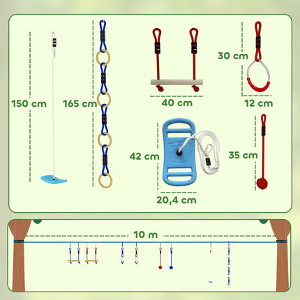 Ninja slackline dětská lezecká sada, 3v1 houpačka, nosnost 100 kg