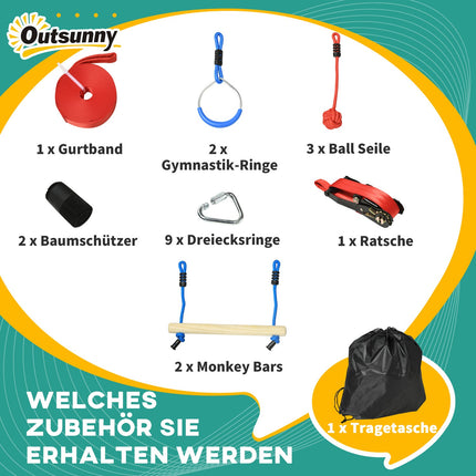 Ninja slackline sada, lano 10 m s překážkami pro děti