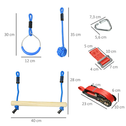 Ninja slackline sada, lano 10 m s překážkami pro děti
