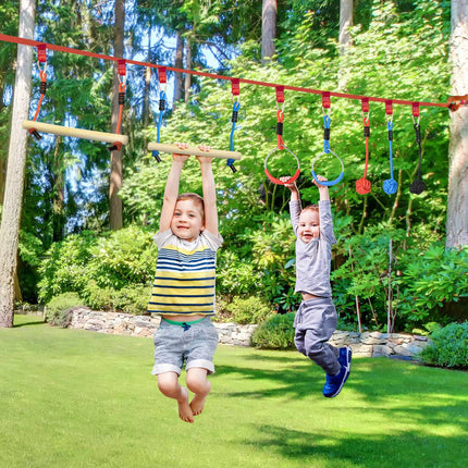 Ninja slackline sada, lano 10 m s překážkami pro děti
