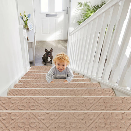 Non-Slip Beige Stair Mats, 76x20 cm, Set of 15