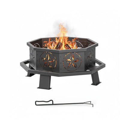 Octagonal Fire Bowl with Star Motif, Black