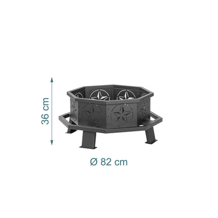 Octagonal Fire Bowl with Star Motif, Black