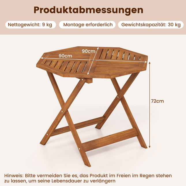 Octagonal Wooden Garden Table with Umbrella Hole, 90x90 cm