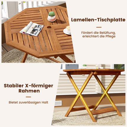 Osmihranný dřevěný zahradní stůl s otvorem pro slunečník, 90x90 cm