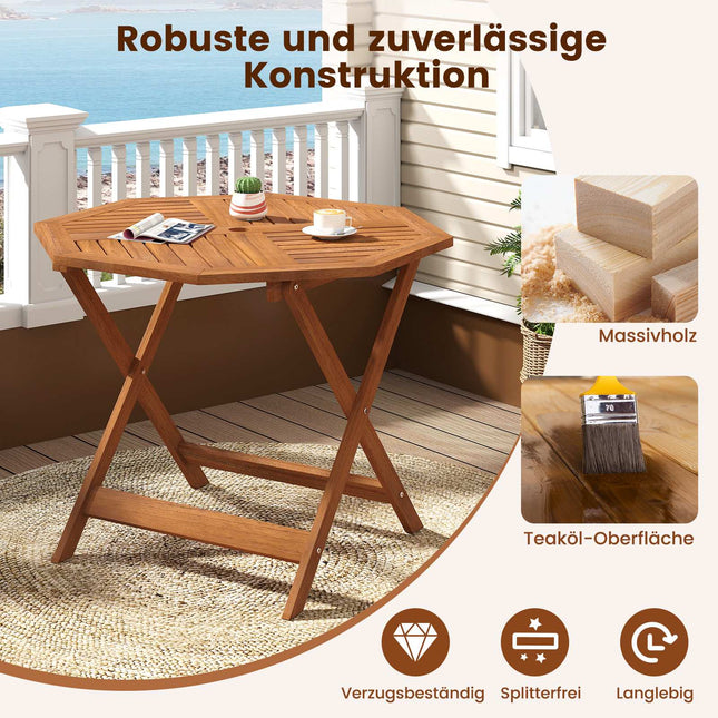 Octagonal Wooden Garden Table with Umbrella Hole, 90x90 cm