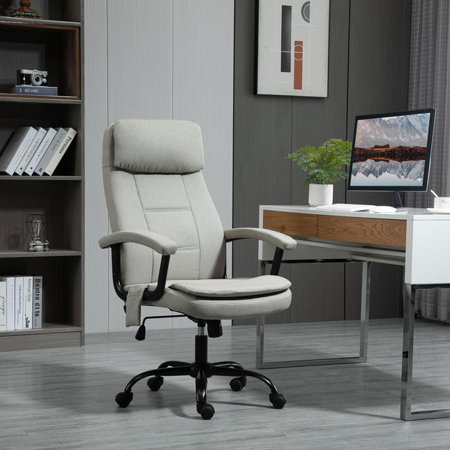 Bureaustoel Comfortabele Gamingstoel Met Lumbale Wervelkolommassage, Draaistoel, In Hoogte Verstelbaar, Linnengevoel, Beige, 63X70X112-121Cm