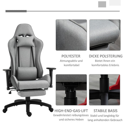 Ergonomická šedá kancelářská židle s polštáři pod hlavu a bedra