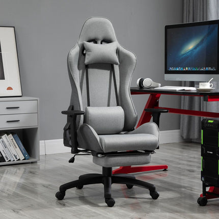 Ergonomická šedá kancelářská židle s polštáři pod hlavu a bedra