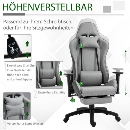 Ergonomická šedá kancelářská židle s polštáři pod hlavu a bedra