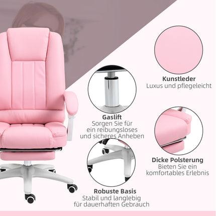Kancelářská židle z umělé kůže – polohovací, nastavitelná výška, růžová