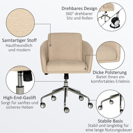 Ergonomická béžová kancelářská židle – nastavitelná výška, otočná