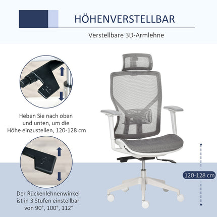 Ergonomická herní kancelářská židle, otočná s bederní opěrkou a 3D područkami