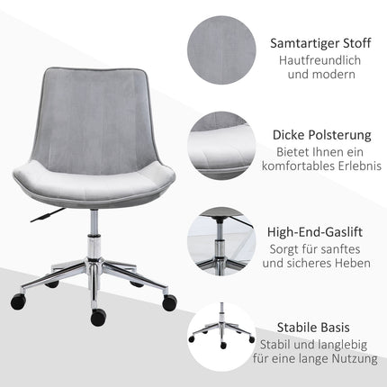 Židle k psacímu stolu, výškově nastavitelná, otočná o 360°, samet šedá