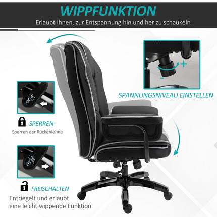 Ergonomická kancelářská židle z černé umělé kůže, nastavitelná, s područkami