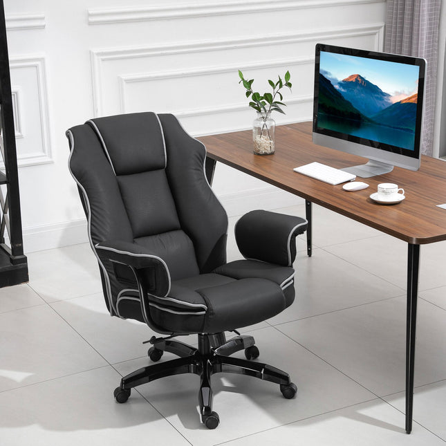 Ergonomická kancelářská židle z černé umělé kůže, nastavitelná, s područkami