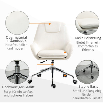 Ergonomická otočná kancelářská židle, výškově nastavitelná, samet krémová