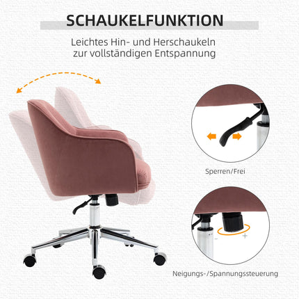 Sametová kancelářská židle s houpacím mechanismem, nastavitelná výška, červená