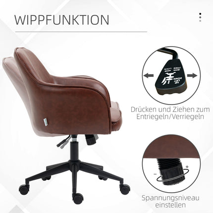 Nastavitelná kancelářská židle, umělá kůže, houpací funkce, hnědá