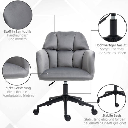 Ergonomická sametová kancelářská židle, výškově nastavitelná, šedá