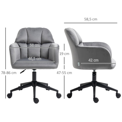 Ergonomická sametová kancelářská židle, výškově nastavitelná, šedá